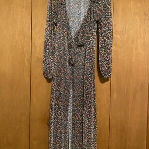 ASOSFloral Long Sleeve Maxi Wrap Dress - Black Base with Multicolor Floral Print